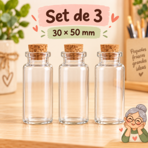 RI-0004853-1.png Set de 3 botellas de vidrio con corcho, 30x50 mm