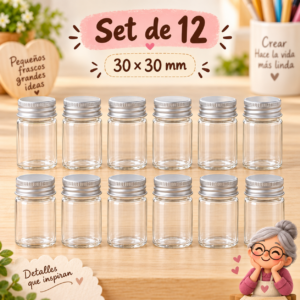 RI-0004854-1.png Set de 12 botellas de vidrio con tapa de aluminio, 30x30 mm