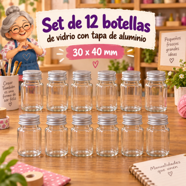 RI-0004855-1.png Set de 12 botellas de vidrio con tapa de aluminio, 30x40 mm