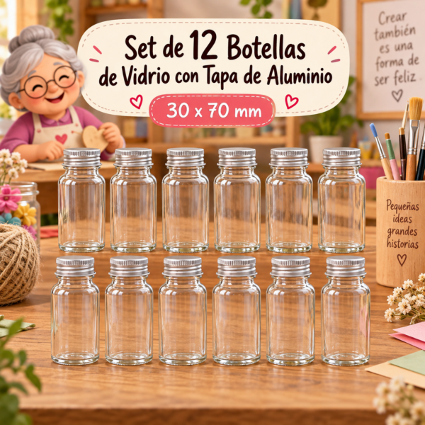 RI-0004857-1.png Set de 12 botellas de vidrio con tapa de aluminio, 30x70 mm
