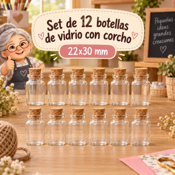 RI-0004858-1.png Set de 12 botellas de vidrio con corcho, 22x30 mm