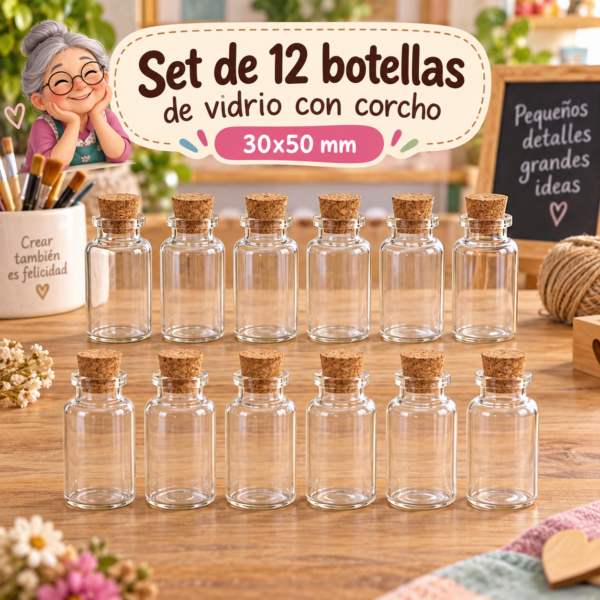 RI-0004864-1.png Set de 12 botellas de vidrio con corcho, 30x50 mm