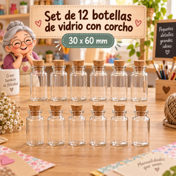 RI-0004865-1.png Set de 12 botellas de vidrio con corcho, 30x60 mm