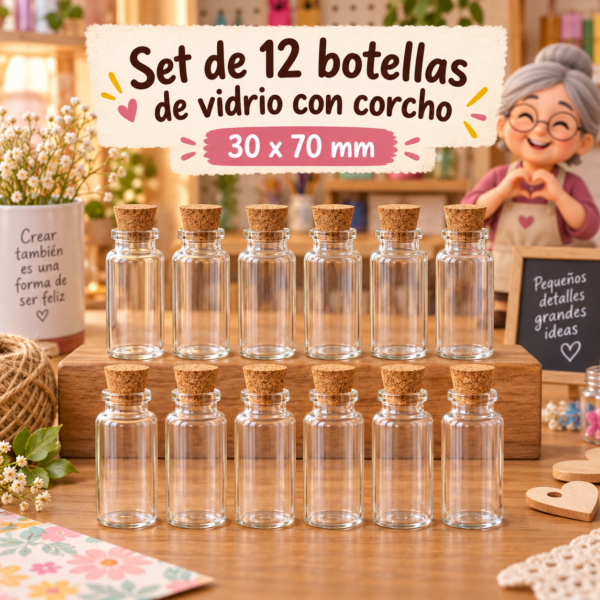 RI-0004866-1.png Set de 12 botellas de vidrio con corcho, 30x70 mm