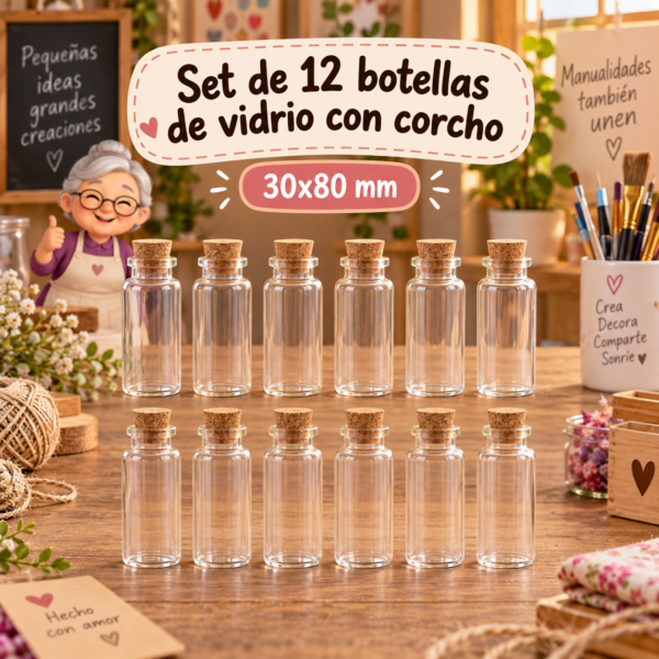 RI-0004867-1.png Set de 12 botellas de vidrio con corcho, 30x80 mm