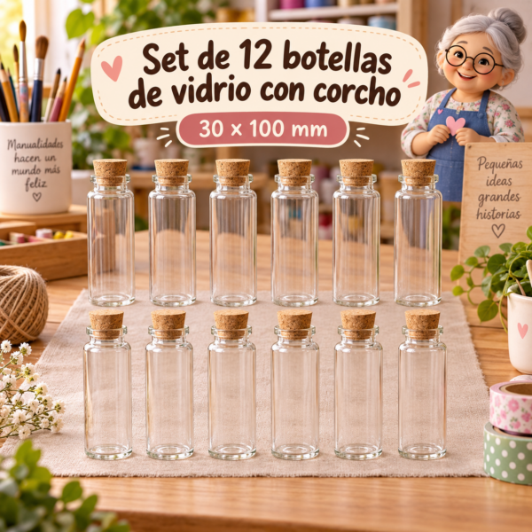 RI-0004868-1.png Set de 12 botellas de vidrio con corcho, 30x100 mm