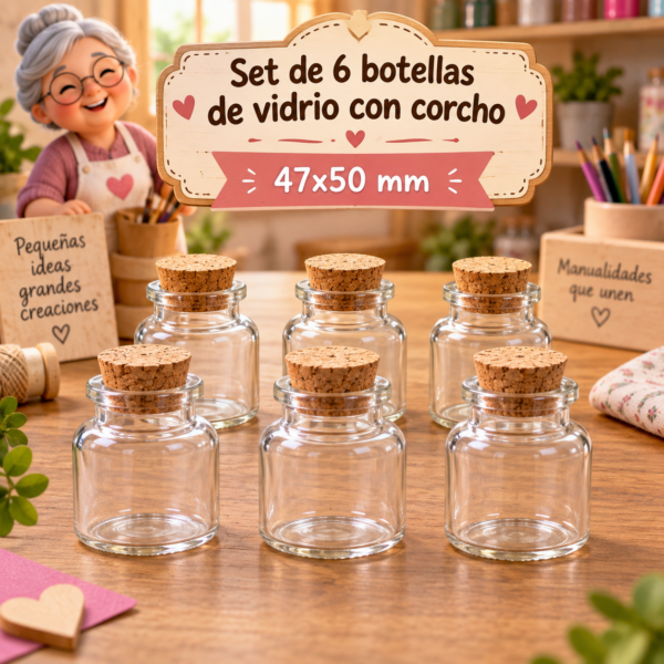 RI-0004871-1.png Set de 6 botellas de vidrio con corcho, 47x50 mm