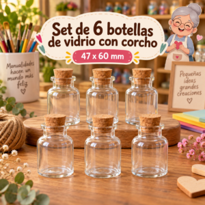 RI-0004872-1.png Set de 6 botellas de vidrio con corcho, 47x60 mm