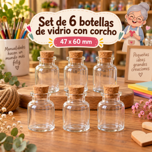 RI-0004872-1.png Set de 6 botellas de vidrio con corcho, 47x60 mm