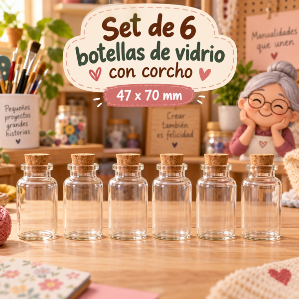 RI-0004873-1.png Set de 6 botellas de vidrio con corcho, 47x70 mm