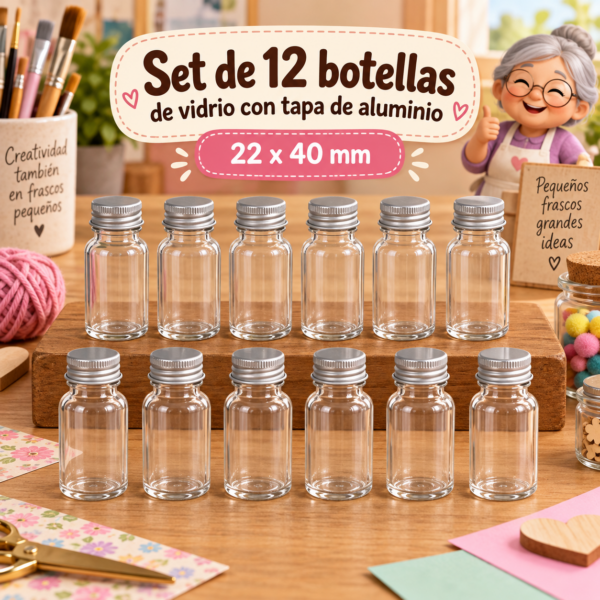 RI-0004874-1.png Set de 12 botellas de vidrio con tapa de aluminio, 22x40 mm