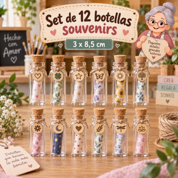 RI-0004886-1.png Set de 12 botellas souvenirs, modelo 6, 3 x 8,5 cm
