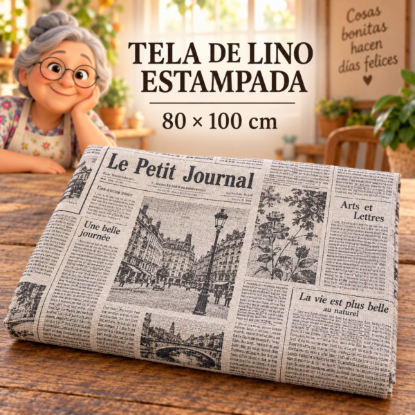RI-0004918-1.png Tela de lino estampada estilo periódico, ±80 x 100 cm