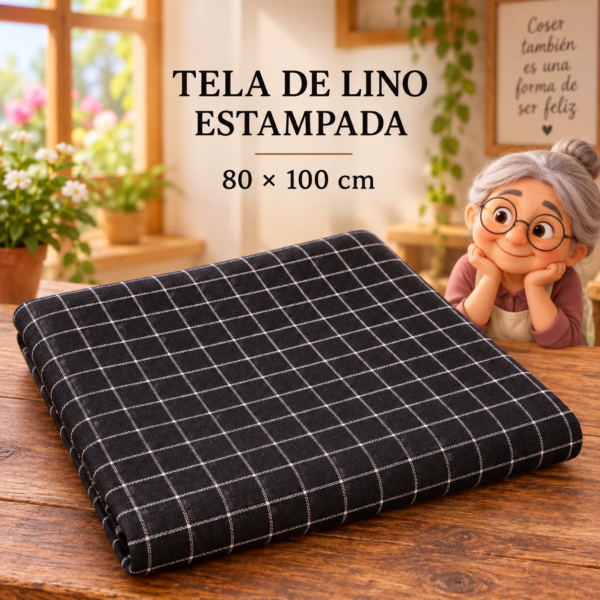 RI-0004921-1.png Tela de lino estampada con cuadrícula negra, ±80 x 100 cm