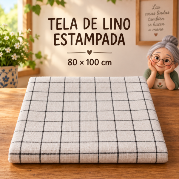 RI-0004922-1.png Tela de lino estampada con cuadrícula blanca, ±80 x 100 cm