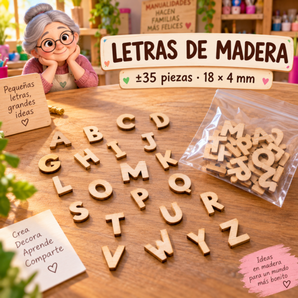 RI-0004928-1.png Set de letras de madera, colores macaron surtidos, ±35 piezas, 18 × 4 mm
