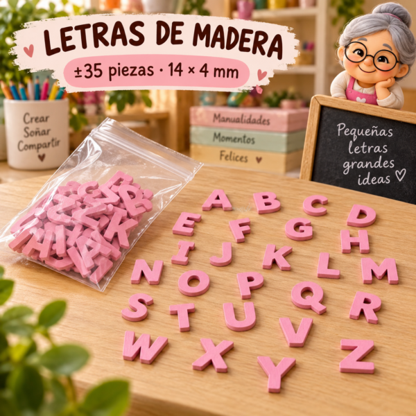 RI-0004935-1.png Set de letras de madera, rosado, ±35 piezas, 14 × 4 mm