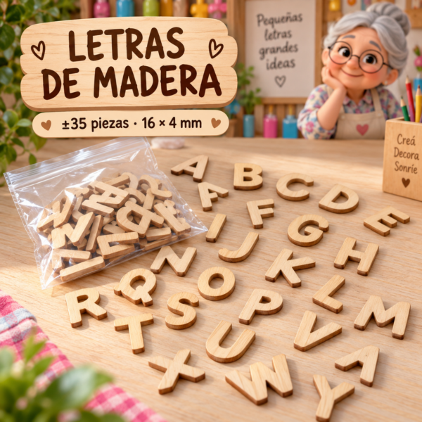 RI-0004939-1.png Set de letras de madera, madera natural, ±35 piezas, 16 × 4 mm