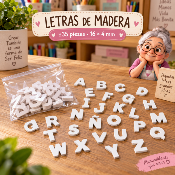 RI-0004940-1.png Set de letras de madera, blanco, ±35 piezas, 16 × 4 mm