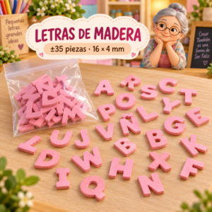 Set de letras de madera, rosado, ±35 piezas, 16 × 4 mm