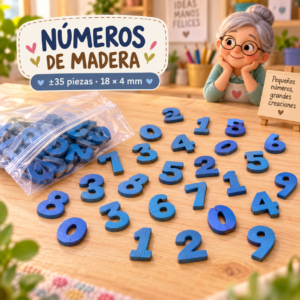 Set de números de madera, azul, ±35 piezas, 18 × 4 mm