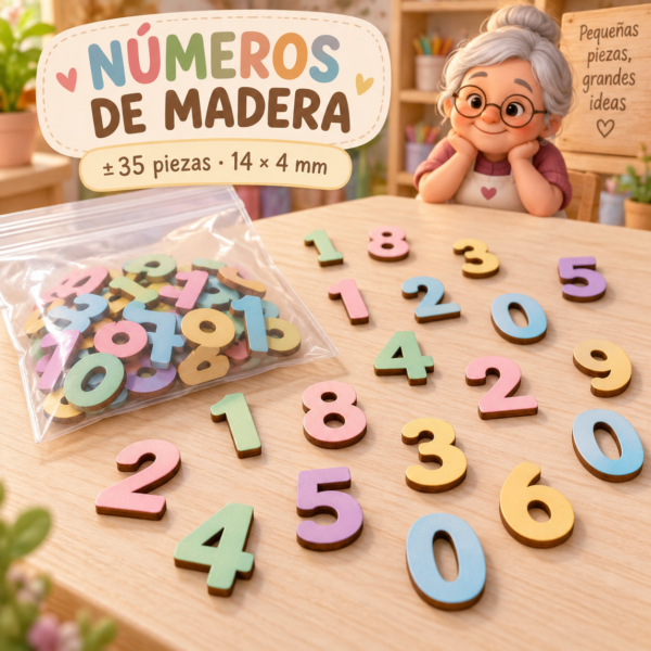 RI-0004949-1.png Set de números de madera, colores macaron claros, ±35 piezas, 14 × 4 mm