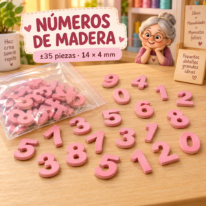 Set de números de madera, rosado, ±35 piezas, 14 × 4 mm