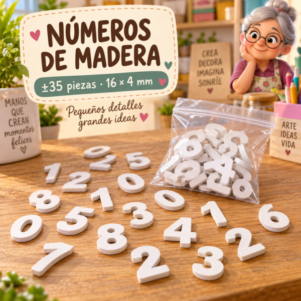 RI-0004956-1.png Set de números de madera, blanco, ±35 piezas, 16 × 4 mm