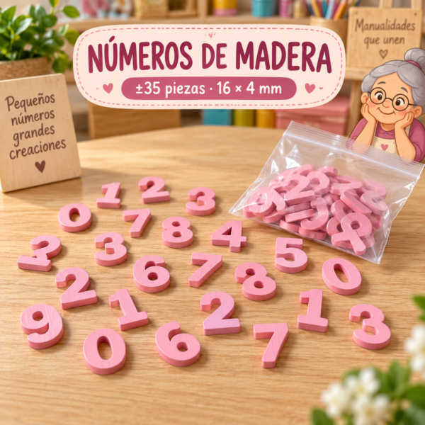RI-0004957-1.png Set de números de madera, rosado, ±35 piezas, 16 × 4 mm