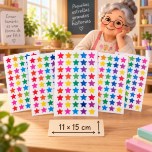 RI-0004997-1.png Etiquetas autoadhesivas de estrellas multicolor, 5 piezas, 11 × 15 cm