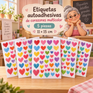 RI-0004998-1.png Etiquetas autoadhesivas de corazones multicolor, 5 piezas, 11 × 15 cm