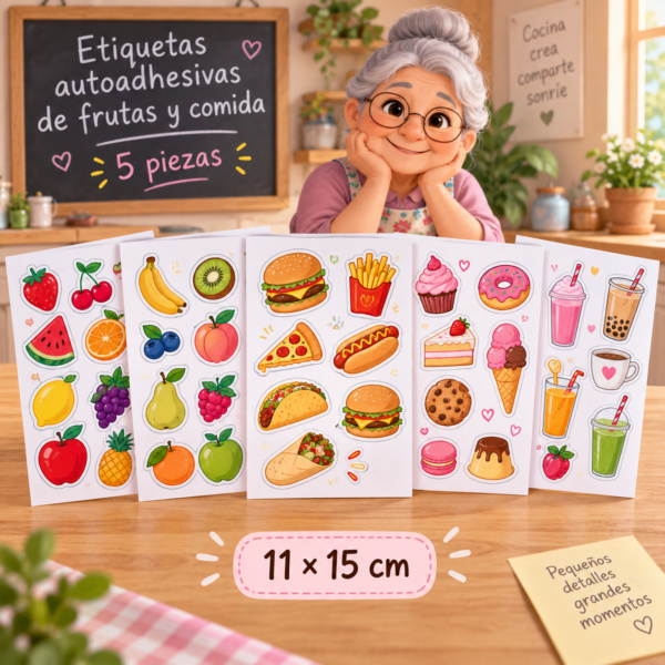 RI-0005004-1.png Etiquetas autoadhesivas de frutas y comida, 5 piezas, 11 × 15 cm