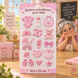 RI-0005009-1.png Stickers autoadhesivos para bebé, rosado, 12,5 × 22 cm
