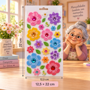 RI-0005013-1.png Stickers autoadhesivos de flores con gemas de colores, 12,5 × 22 cm