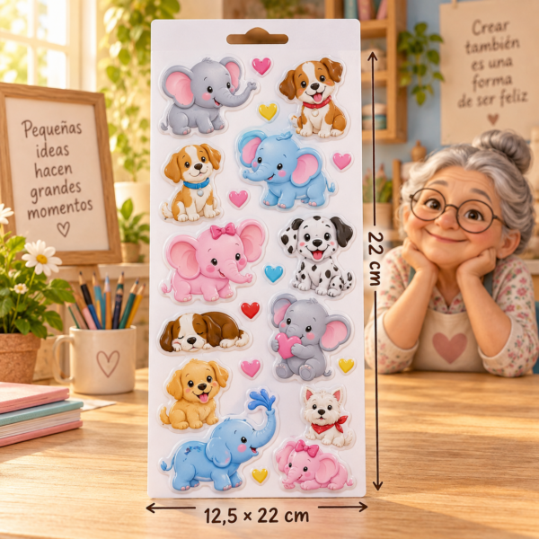 RI-0005020-1.png Stickers autoadhesivos de elefantes y perros, 12,5 × 22 cm