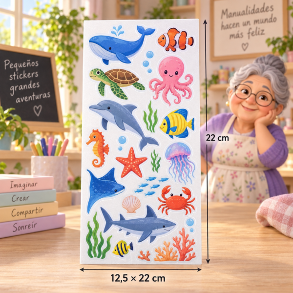 RI-0005025-1.png Stickers autoadhesivos de animales marinos impresos, 12,5 × 22 cm