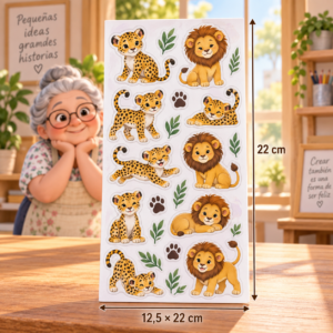 RI-0005026-1.png Stickers autoadhesivos de leopardos y leones impresos, 12,5 × 22 cm