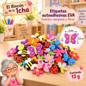 RI-0005030-1.png Etiquetas autoadhesivas EVA de insectos, mariposas y flores, 13 g, 3 × 3,5 cm