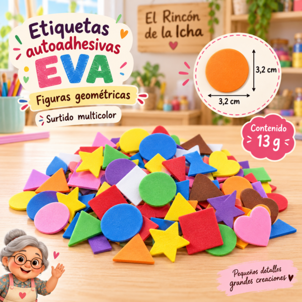 RI-0005031-1.png Etiquetas autoadhesivas EVA de figuras geométricas, 13 g, 3,2 × 3,2 cm