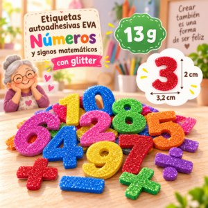 RI-0005033-1.png Etiquetas autoadhesivas EVA con glitter de números grandes, 13 g, 3,2 × 2 cm