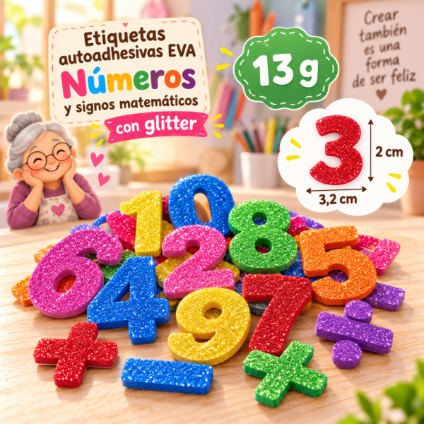 RI-0005033-1.png Etiquetas autoadhesivas EVA con glitter de números grandes, 13 g, 3,2 × 2 cm