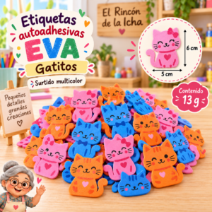RI-0005040-1.png Etiquetas autoadhesivas EVA impresas de gatos, 13 g, 5 × 6 cm