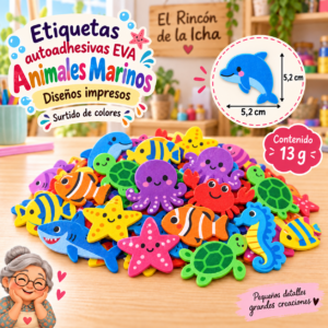 RI-0005043-1.png Etiquetas autoadhesivas EVA impresas de animales marinos, 13 g, 5,2 × 5,2 cm
