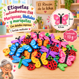 RI-0005045-1.png Etiquetas autoadhesivas EVA impresas de mariposas y libélulas, 13 g, 6 × 6,5 cm