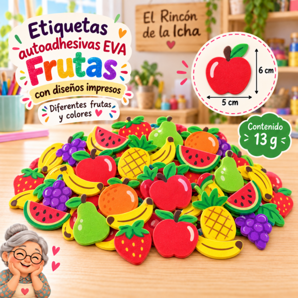 RI-0005048-1.png Etiquetas autoadhesivas EVA impresas de frutas, 13 g, 5 × 6 cm