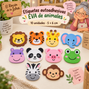 RI-0005049-1.png Etiquetas autoadhesivas EVA impresas de animales, 10 unidades por tarjeta, 5 × 6 cm