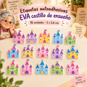RI-0005050-1.png Etiquetas autoadhesivas EVA impresas de castillo de ensueño, 15 unidades por tarjeta, 5 × 3,8 cm
