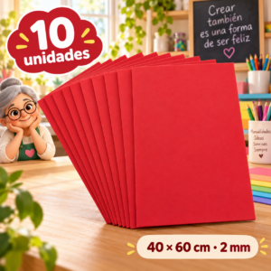 RI-0005053-1.png Goma EVA rojo, 10 unidades, 40 × 60 cm, 2 mm