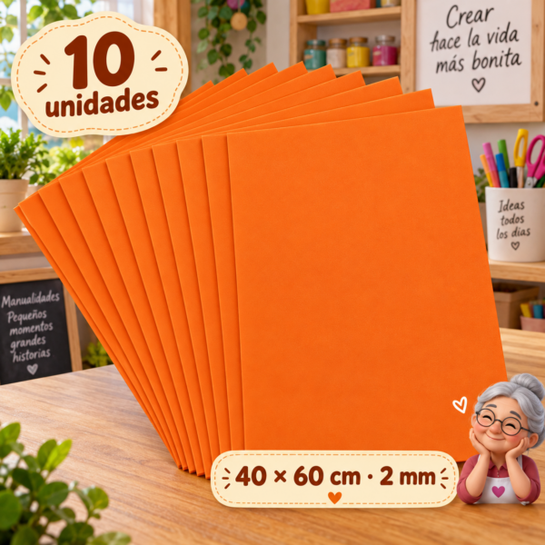 Goma EVA naranja oscuro, 10 unidades, 40 × 60 cm, 2 mm