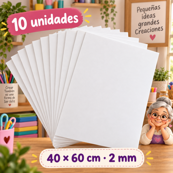 Goma EVA blanco, 10 unidades, 40 × 60 cm, 2 mm